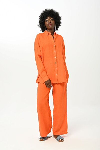 Orfeo Negro Women's SoliD Color Oversize Cut 100% Linen Shirt