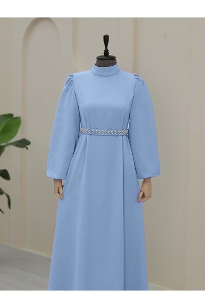 HİJABAYA Balloon Sleeve and Belted Judge Collar Dress