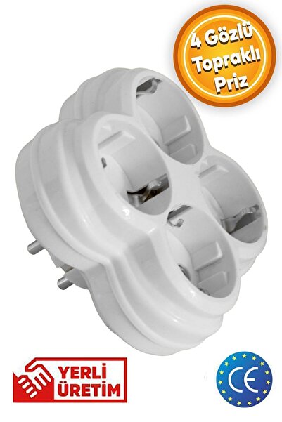 Golyat Dört Gözlü 4'lü Kablosuz Topraklı Çoklu Grup Priz Çoğaltma Dörtlü Fiş Piriz Sıva Üstü
