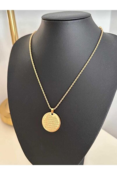 AG ACCESSORİES ÇELİK ALTIN KAPLAMA AYETEL KÜRSİ DUALI KOLYE BURGU ZİNCİRLİ (50 CM)