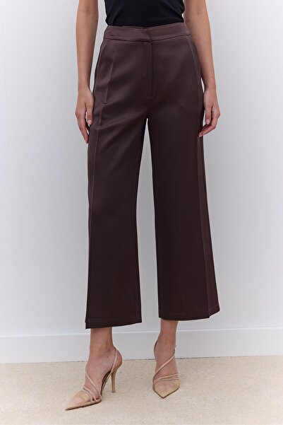 Manuka Brown Satin Straight Leg Trousers