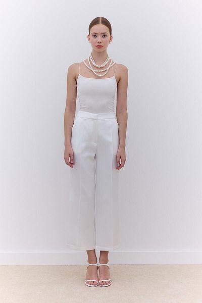 Manuka Ecru Satin - Straight Cut Trousers