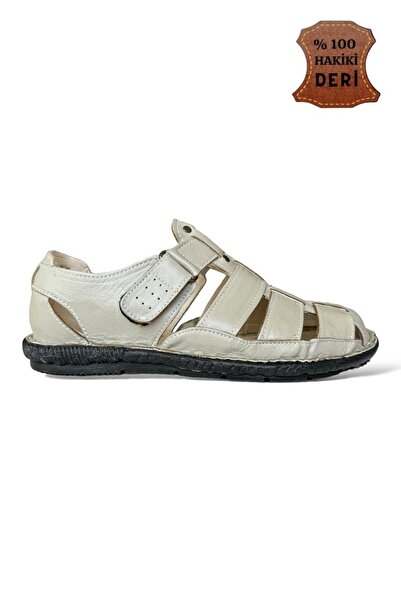 Liger Men's Genuine Leather Velcro Sandals CREAM