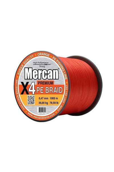 Mercan Premium X4 Pe Braid - Orange Color 1000m Coil Fishing Line