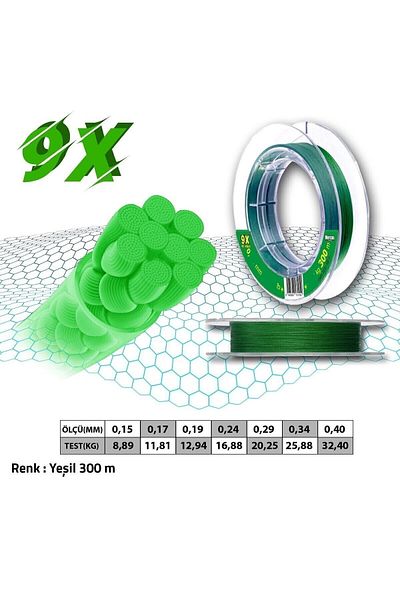 MERCAN MİSİNA Mercan Platinum Pe 9x Snur de pescuit 300 M Linie verde