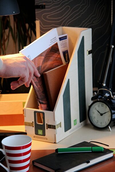 Wodiza Ahşap Dosyalık Dergi Dosyası 12cm X 33cm X 26cm Koyu Yeşil 303 Masaüstü Dosyalık Magazinlik