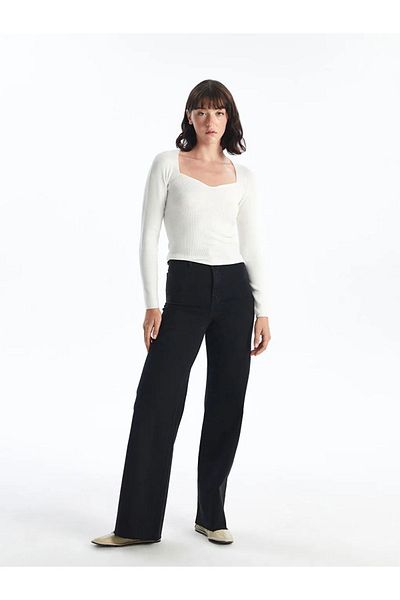 LC Waikiki Γυναικείο τζιν παντελόνι LCW Jeans Μαύρο Wideleg