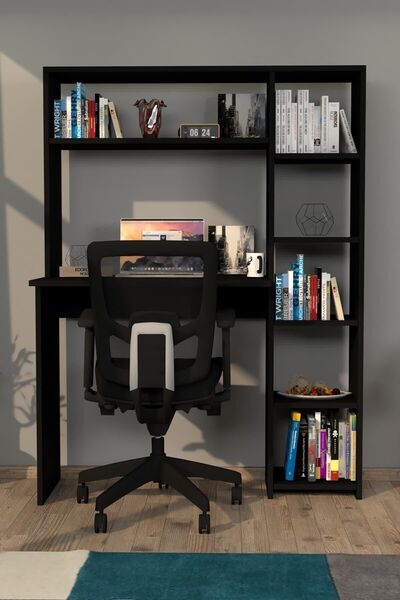 Moonlife Ersinan Duru Kitaplıklı Çalışma Masası Siyah