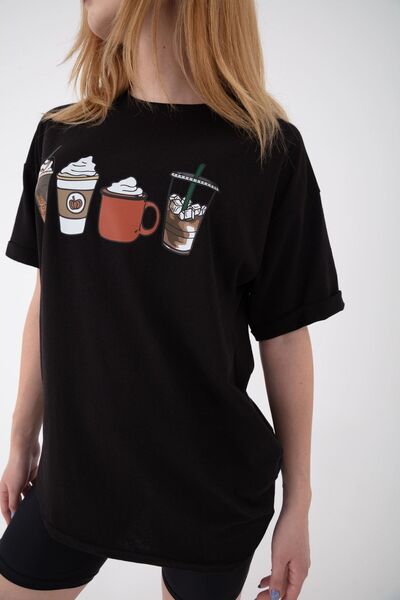 Mad&Calf Γυναικείο μπλουζάκι με διπλό μανίκι σε μαύρο χρώμα και μπλουζάκι με στάμπα κολοκύθας