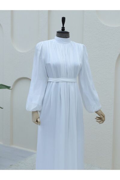 HİJABAYA Balloon Sleeve and Shoulder Gathered Sparkle Dress