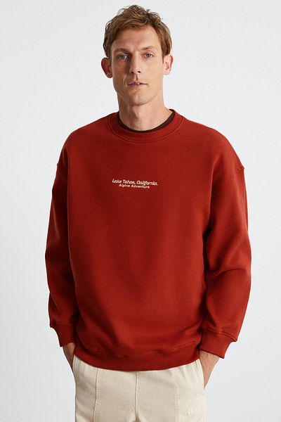 GRIMELANGE Lampard Men's 3 Thread Crew Neck Brick Color Sweatshirt