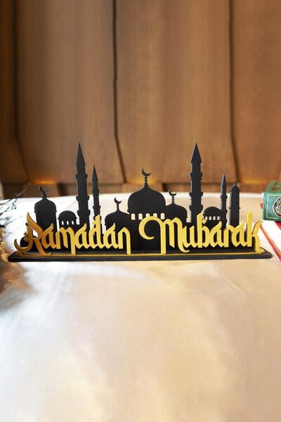 Wall Art İstanbul Ramadan Mubarak Yazılı Metal Masaüstü Dekor - Siyah/altın R...