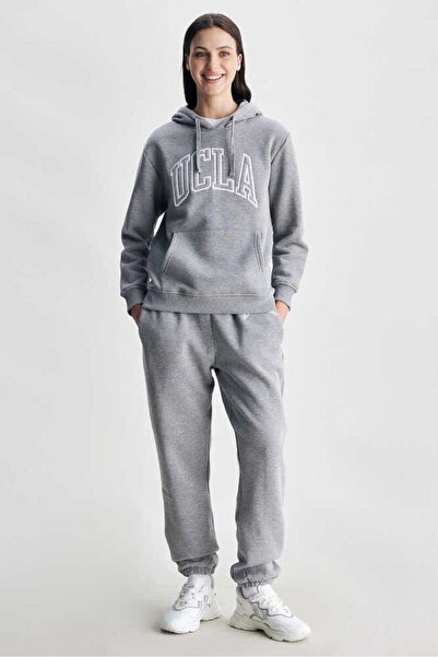 UCLA Γυναικείο φούτερ RILEY Γκρι με κουκούλα με κέντημα Standard Fit