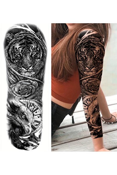 Mecit Tuhafiye TAM BOY KOL  BACAK KAPLAMA  KAPLAN SAAT KARTAL MODELLİ GEÇİCİ ...