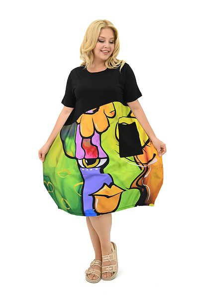 Koza Butik Ψηφιακό εμπριμέ γυναικείο φόρεμα Plus Size - 5255-25