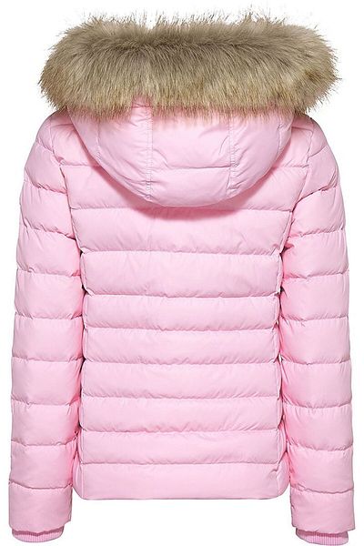 Tommy Hilfiger Women's Brand Flag Logo Fixed Hooded Quilted Padded Pink Coat Dw0dw08588-tj9