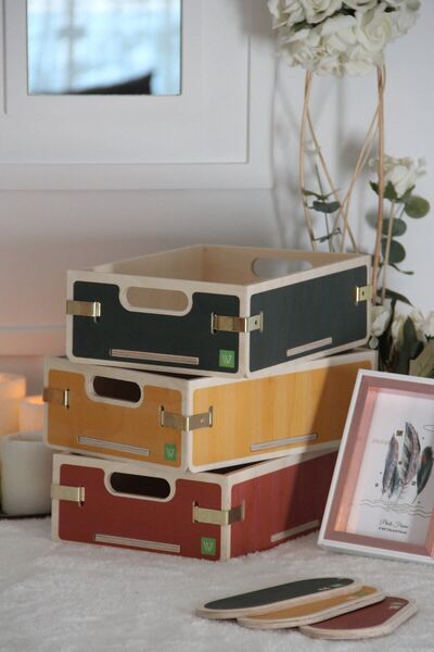 Wodiza 3'lü Ahşap Sepet Organizer\düzenleyici Sepet Dikdörtgen Boy 27cm X 19c...