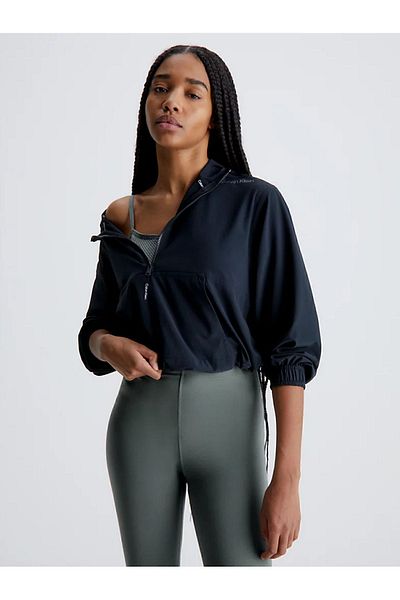 Calvin Klein Women's Brand Logo Brand Detailed Half Zipper Lightweight Tear-Free Fabric Logo Elastic Cuff Black M