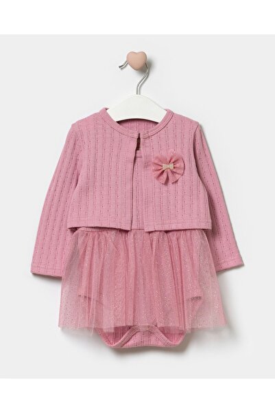 Minipodyum Kız Bebek Alttan Çıtçıtlı Tüllü Body Ve Hırka Pamuklu Bayramlık Ik...