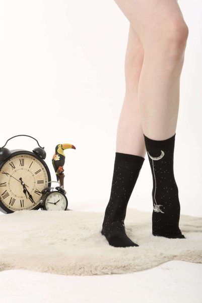 Socks Tunnel Colorful Black Socks with Astronaut and Moon Pattern