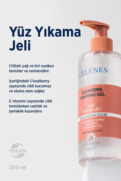 Celenes Sea Buckthorn 250 ml - Brightening and Evening Skin Tone Face Wash, Gel for Oily and Combination Skin