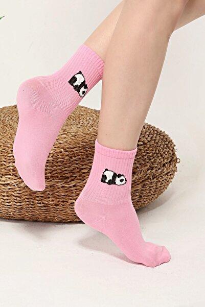 Socks Tunnel Panda Desenli Pembe Renkli Tenis Çorap