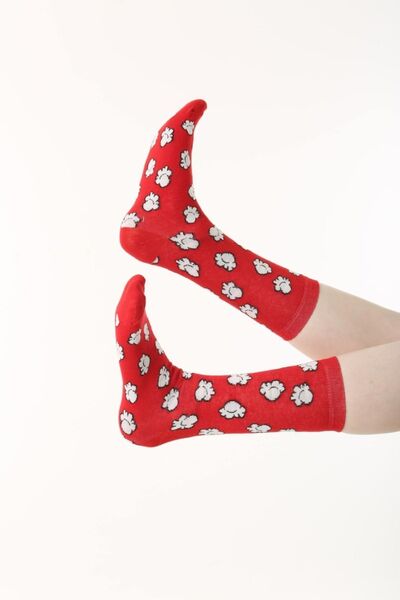 Socks Tunnel Patlamış Mısır Desenli Renkli Kırmızı Çorap