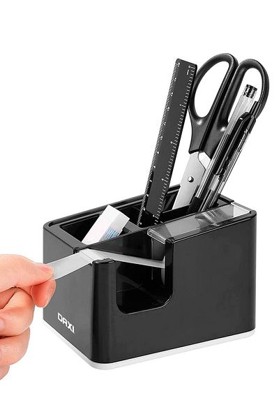 Daxi D-402 Desktop Pen Holder And Tape Cutter, Black