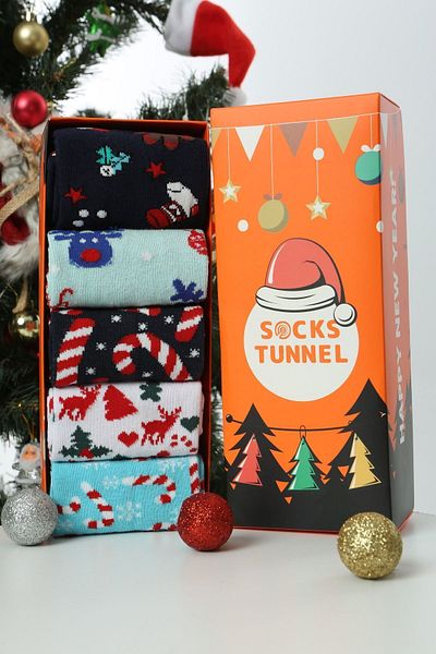Socks Tunnel Комплект от 5 новогодишни цветни чорапи с шарени животни
