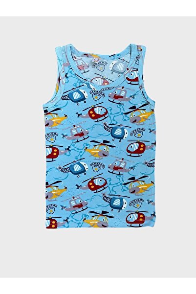 elmas kids Erkek Çocuk Helikopter Desenli Mavi Atlet Boxer Takımı