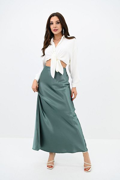 Koza Butik Fusta de damă din satin midi cu talie înaltă - 6275-24