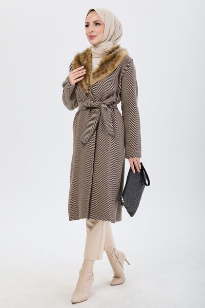 TOFİSA Γυναικείο Mink Trench - Απλό Γούνινο Γιακά - 13092