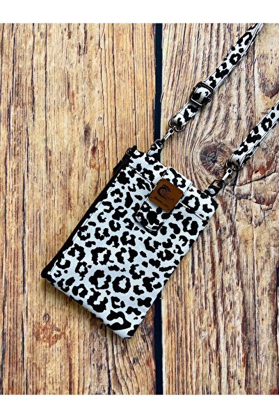 İsella أسود أبيض قماش ليوبارد حقيبة الهاتف المحفظة
