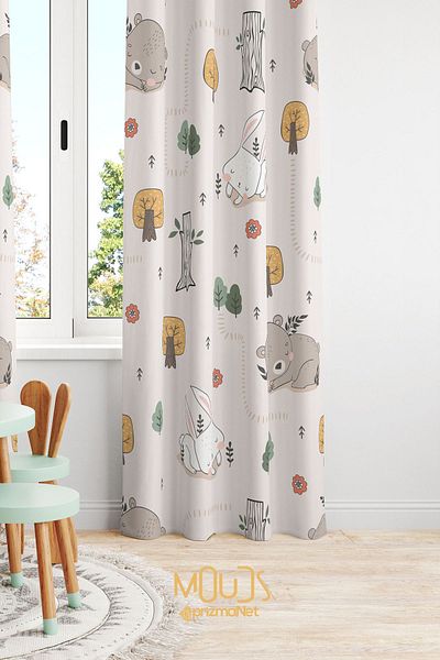 Moud's Single Wing Suede Printed Background Curtain - Kids and Baby Room