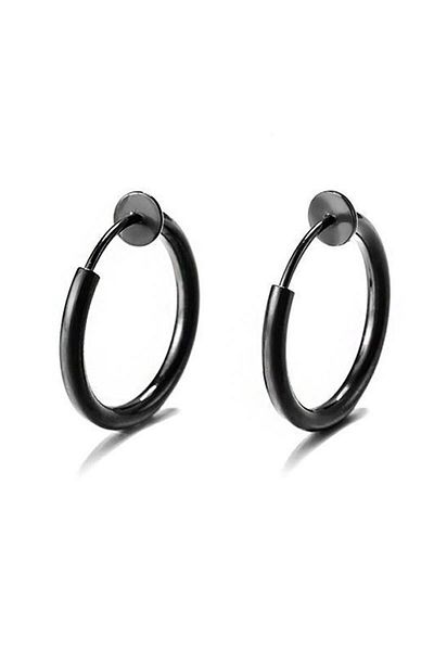 Chavin Spring Closure Earrings for 16 mm Steel Black Non-Perforated Ears Ev25Sy-16