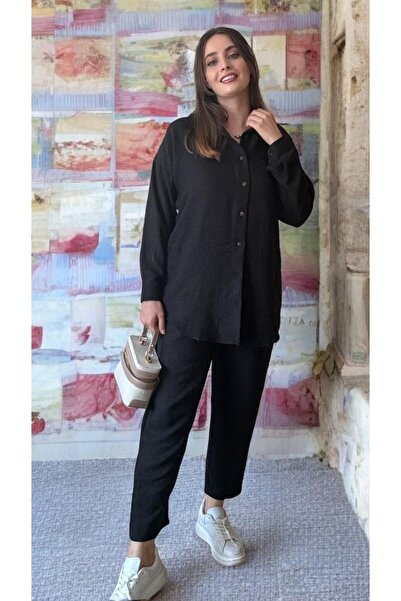 Entropy Gömlekli Ayrobin İkili Keten Takım - Siyah