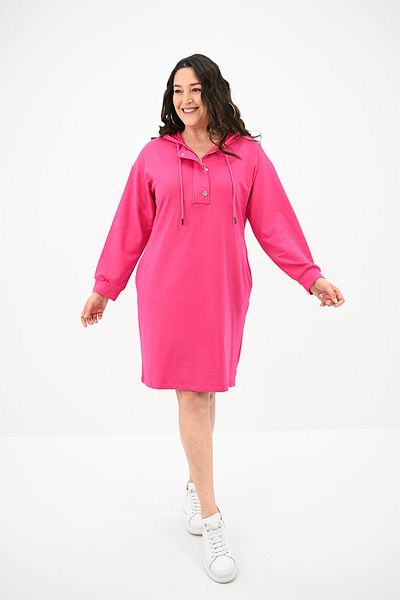 Koza Butik Women's Large Size Collar Buttoned Hooded Tunic 5207-24