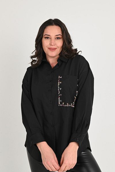 Koza Butik Cămașă cu mărgele de buzunar mărime mare pentru femei 1673-24