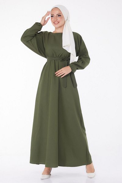 TOFİSA Khaki dámské šaty – s jednoduchým výstřihem – 13221