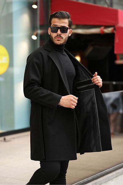 gm giyimarket Ανδρικό παλτό Oversize Stamp - Ζώνη και άνετη εφαρμογή