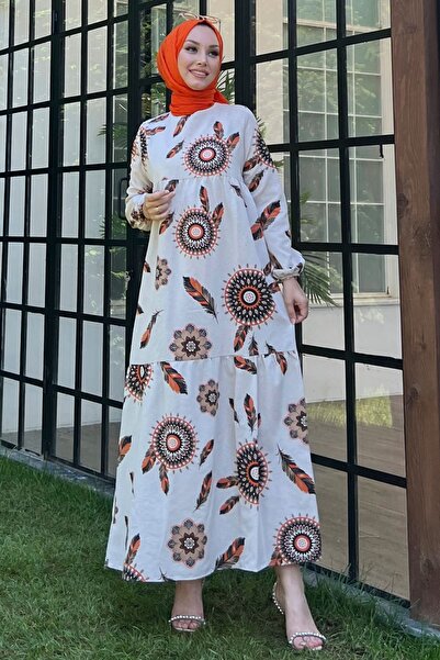 TOFİSA Rochie de damă portocalie - Guler rotund simplu - 10400