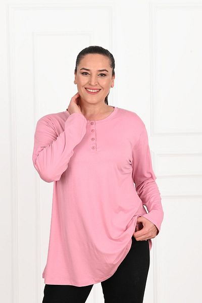 Koza Butik Γυναικεία Μπλούζα με Λεπτομέρεια Κουμπιού Plus Size 1376-23