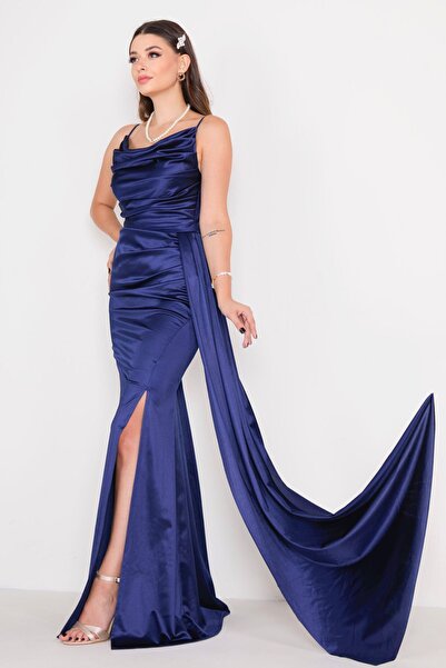 TOFİSA Жіноча вечірня сукня Duz Medium темно-синя 23149