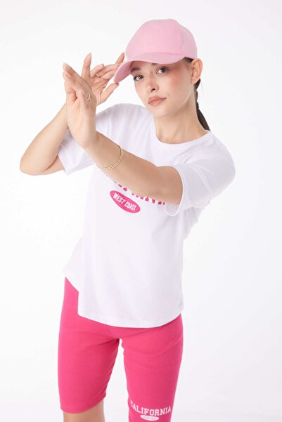 TOFİSA Fuchsia Printed Women's Double Suit - Plain Crew Neck - 25956