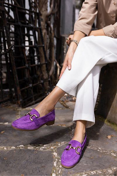 ANGELİNA JONES TRINK WOMEN'S PURPLE REAL SUEDE LOAFER SHOES