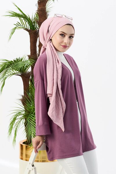TOFİSA Medium Women's Lilac Cardigan - Plain Design - 11000