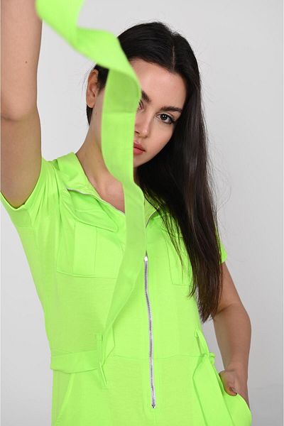 Koza Butik Belted Zippered Short Sleeve Jumpsuit with Shorts 9034