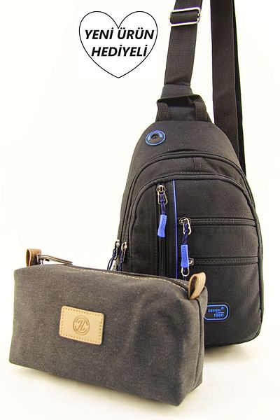 SEVENTEEN Men's Blue Black Waterproof Crossbody Backpack and Shoulder Bag