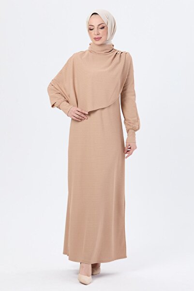 TOFİSA Sukienka damska taupe – Gładki dekolt – 24113