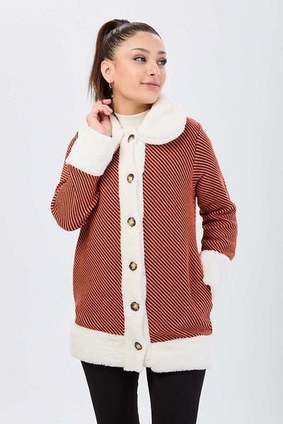 TOFİSA Straight Jacket Collar Women's Orange Jacket - 13095
